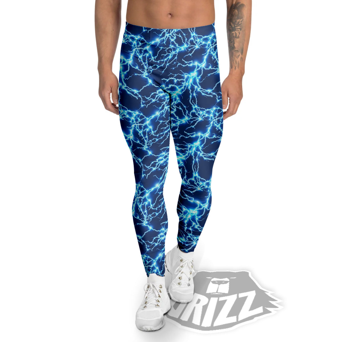 Lightning Blue Electric Print Men's Leggings-grizzshop
