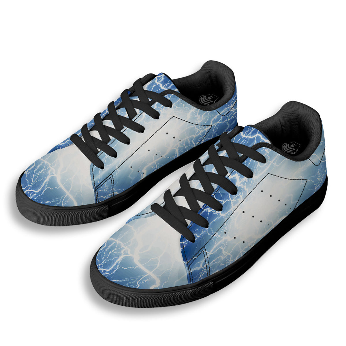 Lightning Blue Print Black Low Top Sneakers-grizzshop