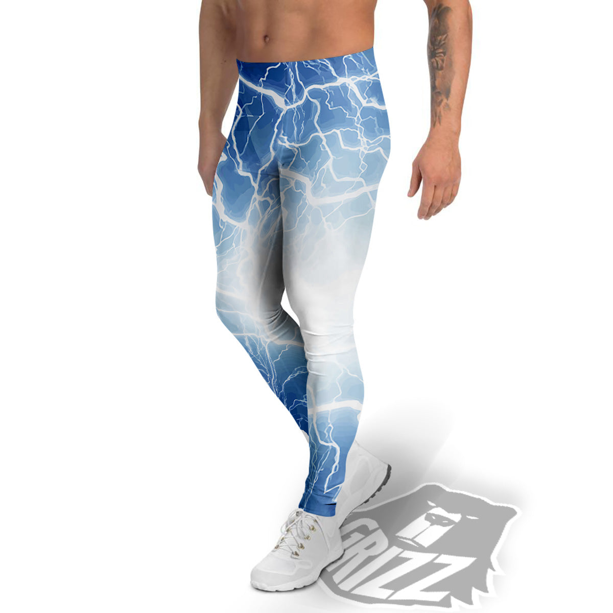 Lightning Blue Print Men's Leggings-grizzshop