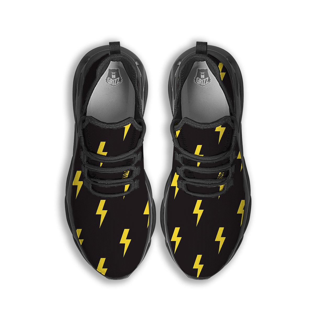 Lightning Bolts Yellow Print Pattern Black Running Shoes-grizzshop