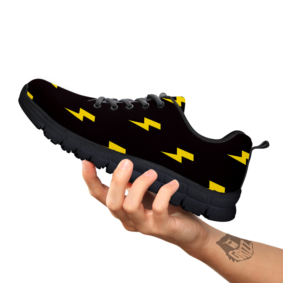 Lightning Bolts Yellow Print Pattern Black Sneaker-grizzshop