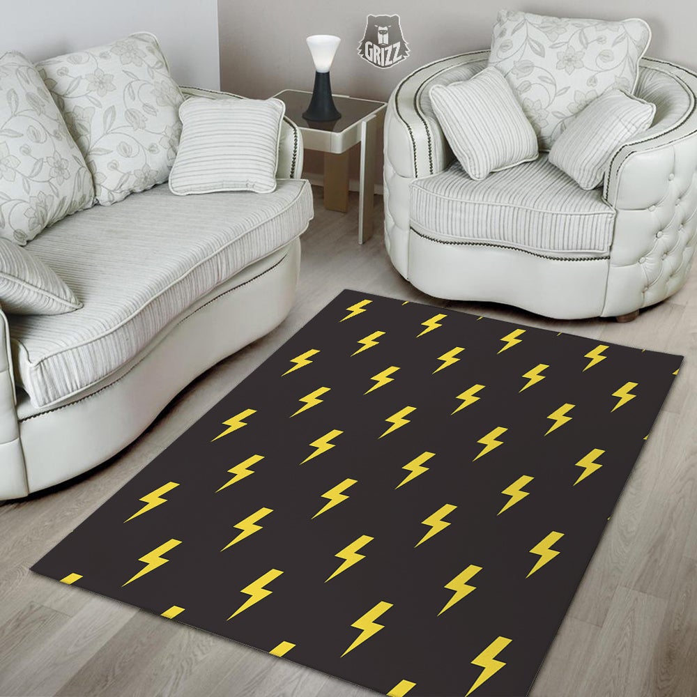 Lightning Bolts Yellow Print Pattern Floor Mat-grizzshop