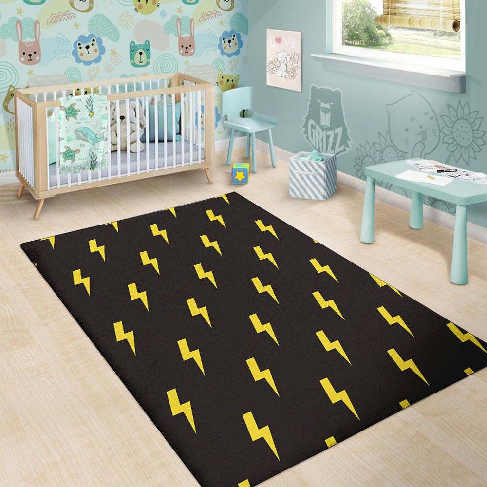 Lightning Bolts Yellow Print Pattern Floor Mat-grizzshop