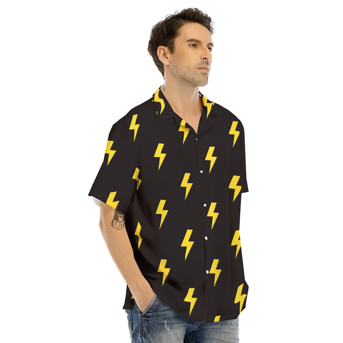 Lightning Bolts Yellow Print Pattern Men's Hawaiian Shirt-grizzshop