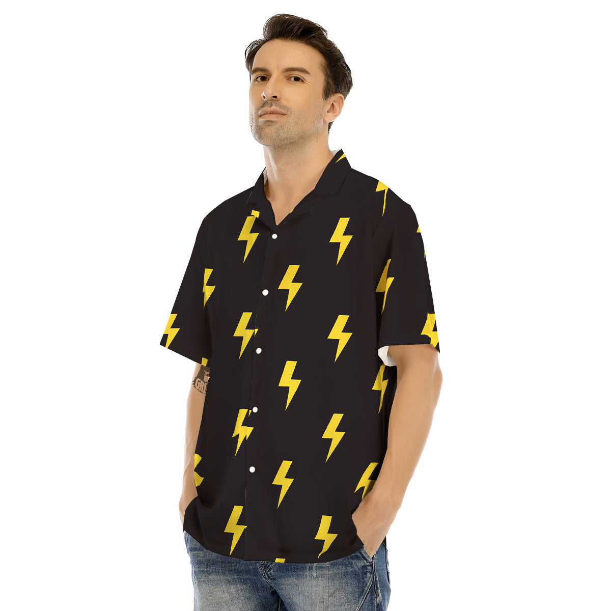 Lightning Bolts Yellow Print Pattern Men's Hawaiian Shirt-grizzshop