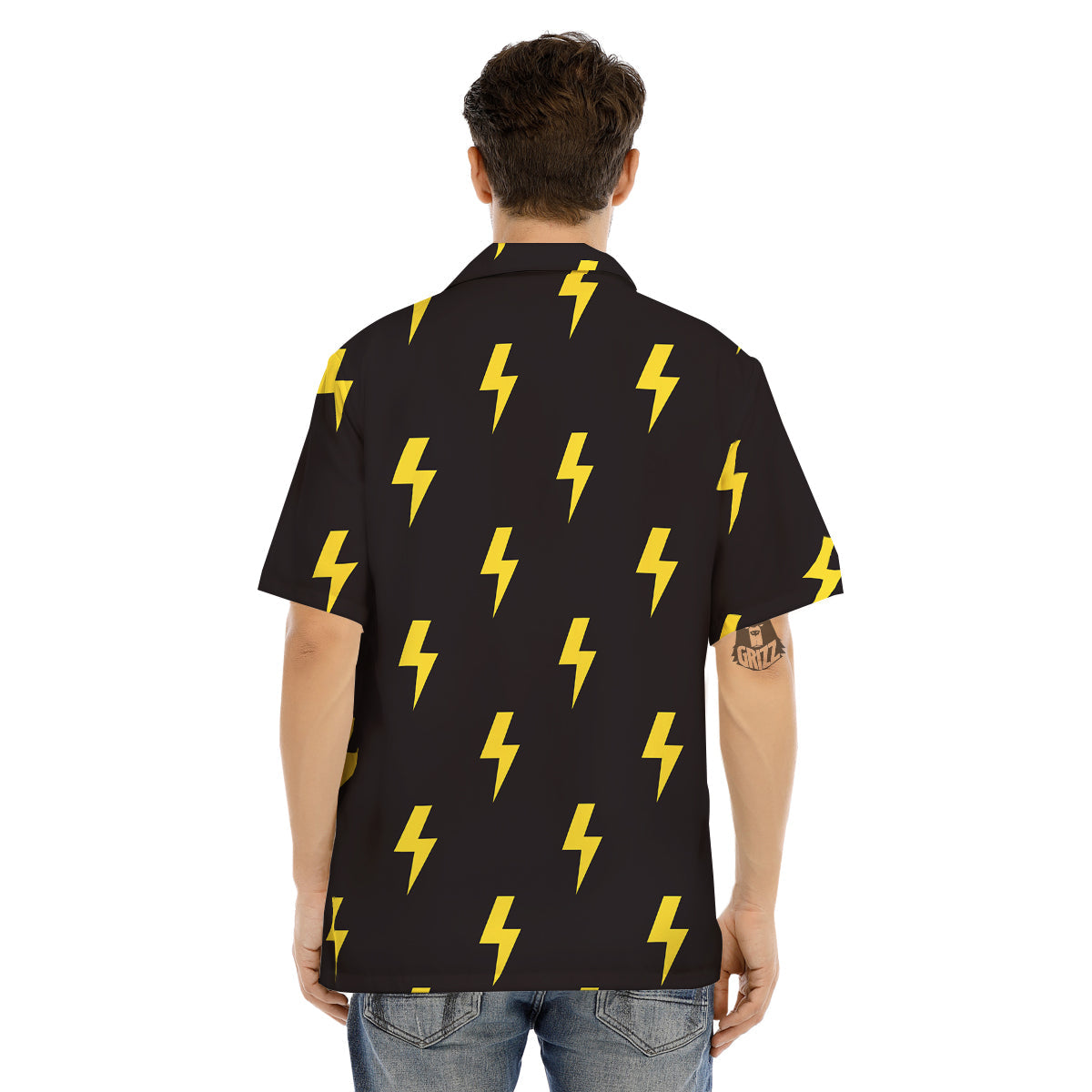 Lightning Bolts Yellow Print Pattern Men's Hawaiian Shirt-grizzshop