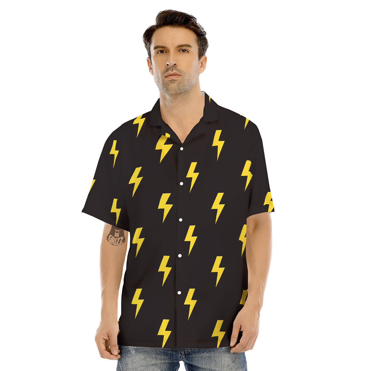 Lightning Bolts Yellow Print Pattern Men's Hawaiian Shirt-grizzshop