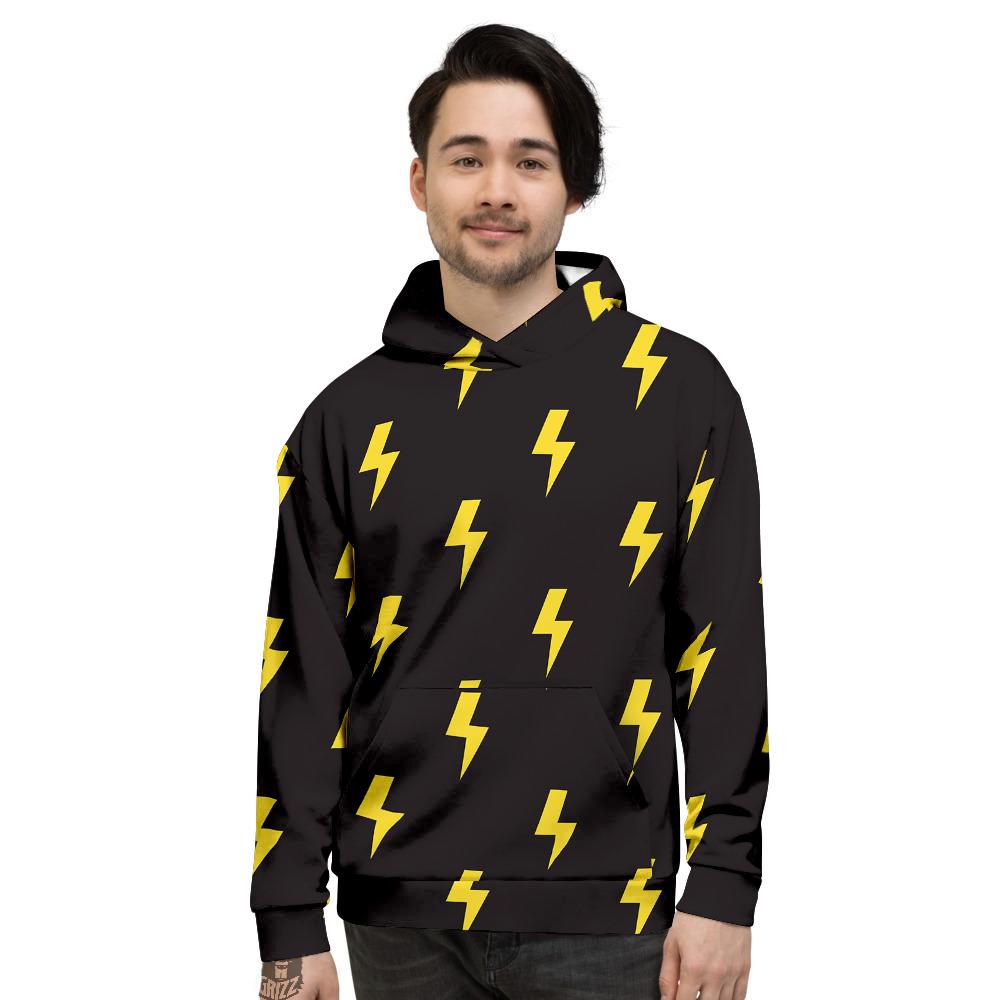 Lightning Bolts Yellow Print Pattern Men's Hoodie-grizzshop