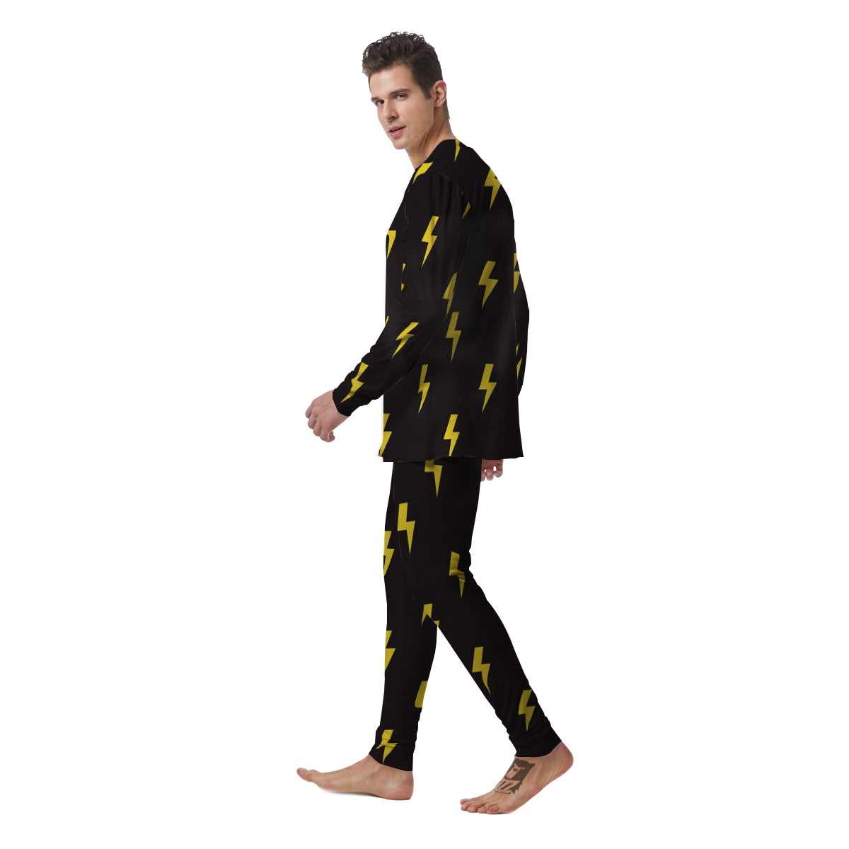 Lightning Bolts Yellow Print Pattern Men's Pajamas-grizzshop