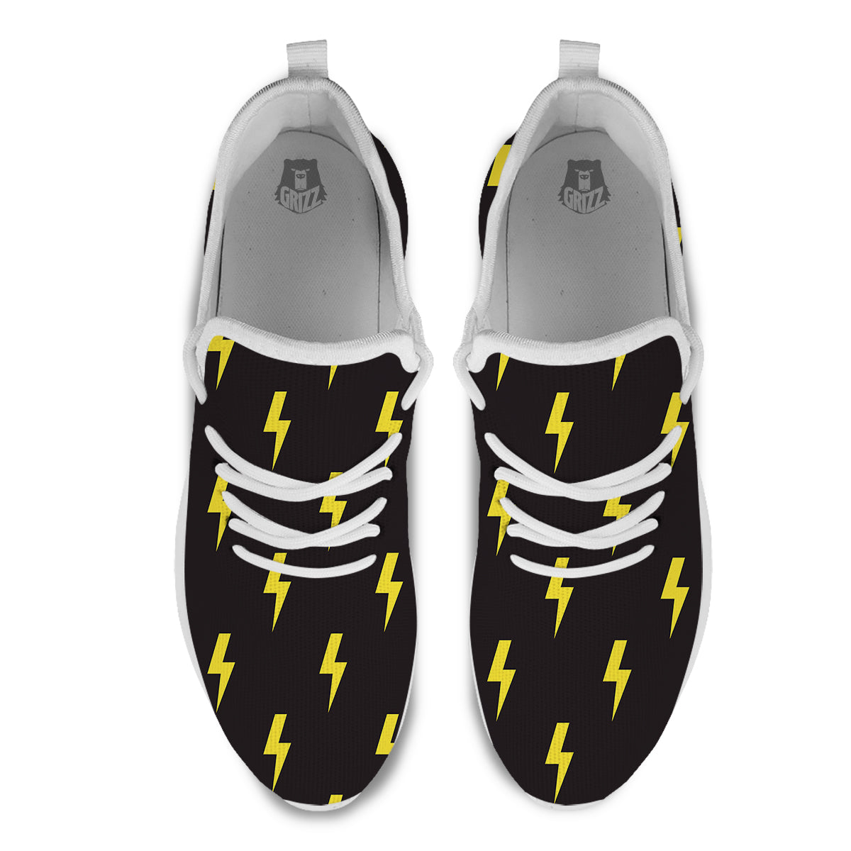 Lightning Bolts Yellow Print Pattern White Athletic Shoes-grizzshop