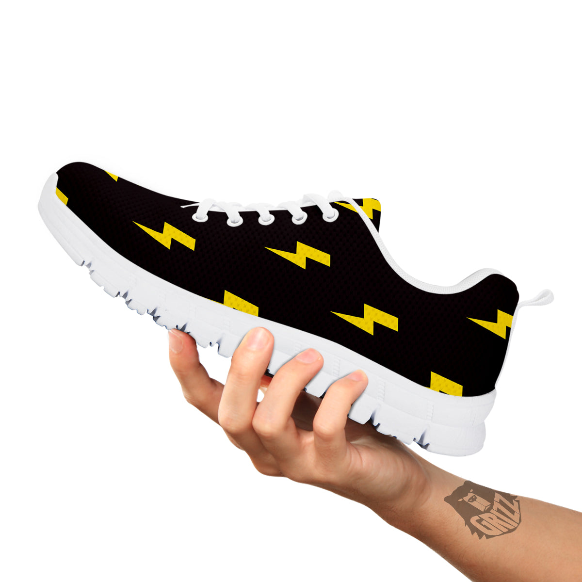 Lightning Bolts Yellow Print Pattern White Sneaker-grizzshop