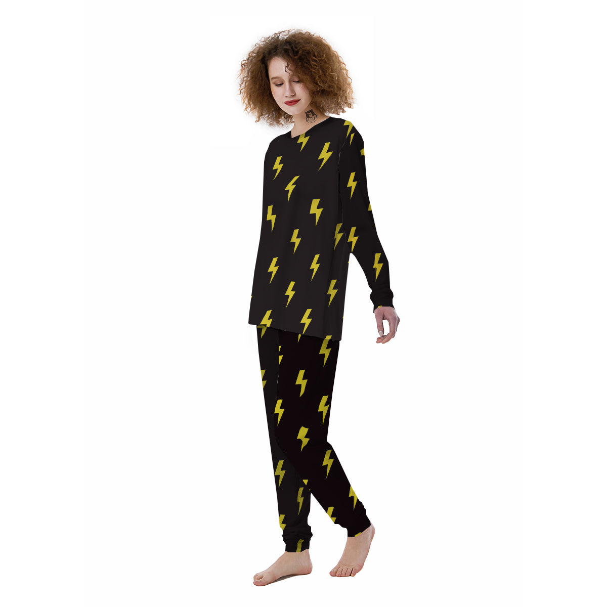 Lightning Bolts Yellow Print Pattern Women's Pajamas-grizzshop