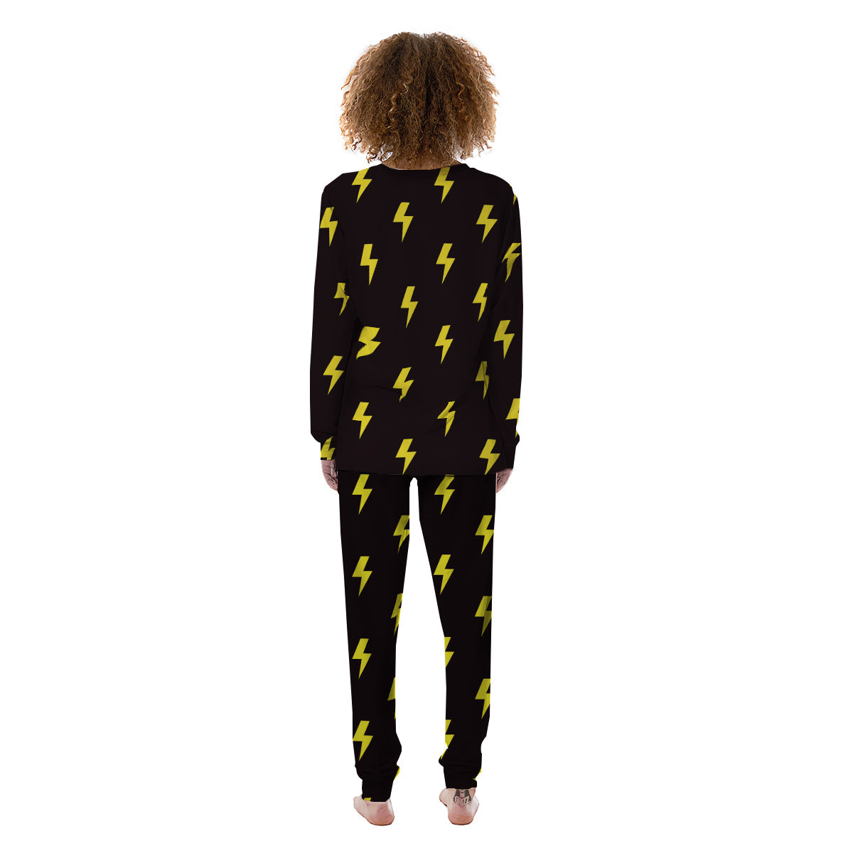 Lightning Bolts Yellow Print Pattern Women's Pajamas-grizzshop