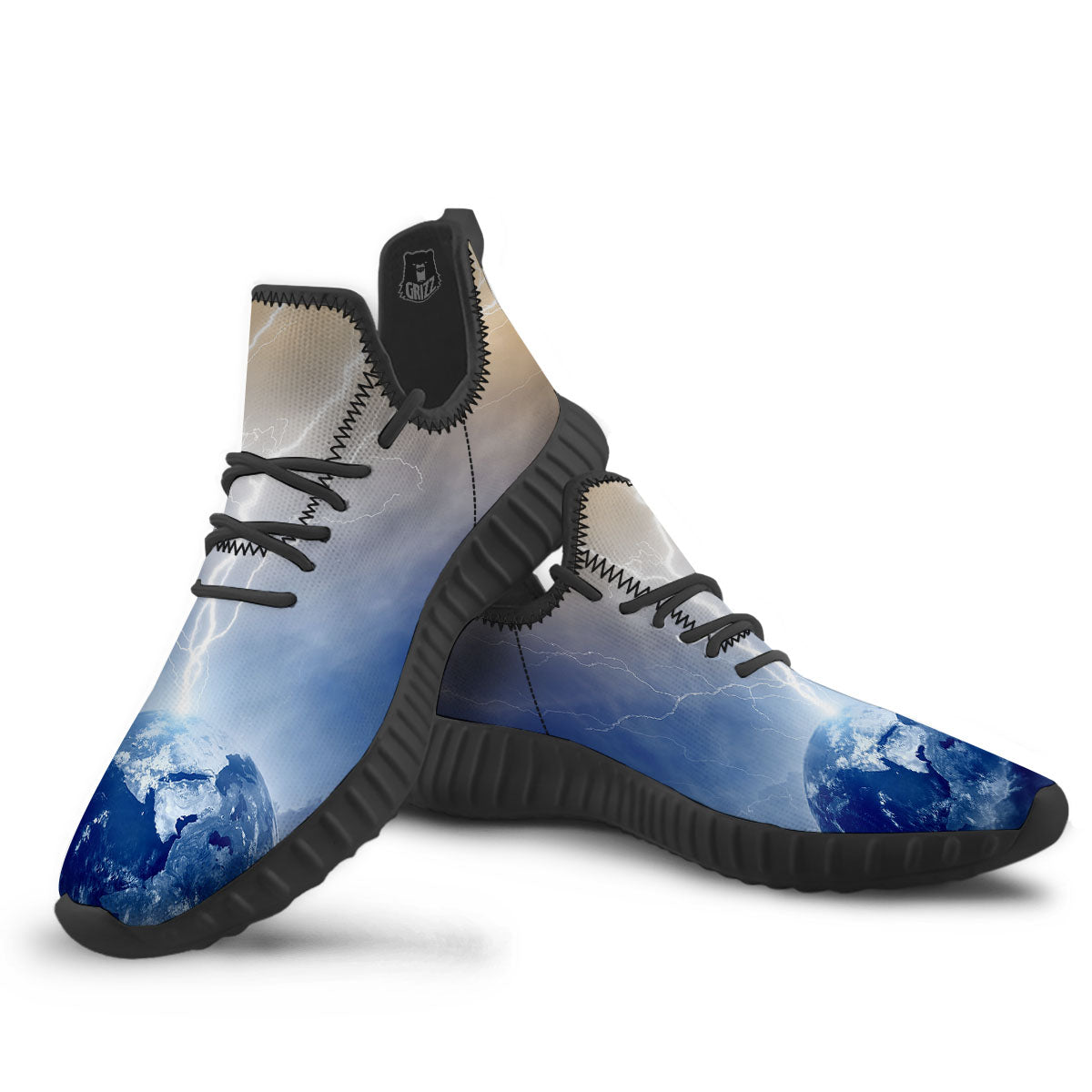Lightning Destroy Planet Earth Print Black Walking Shoes-grizzshop