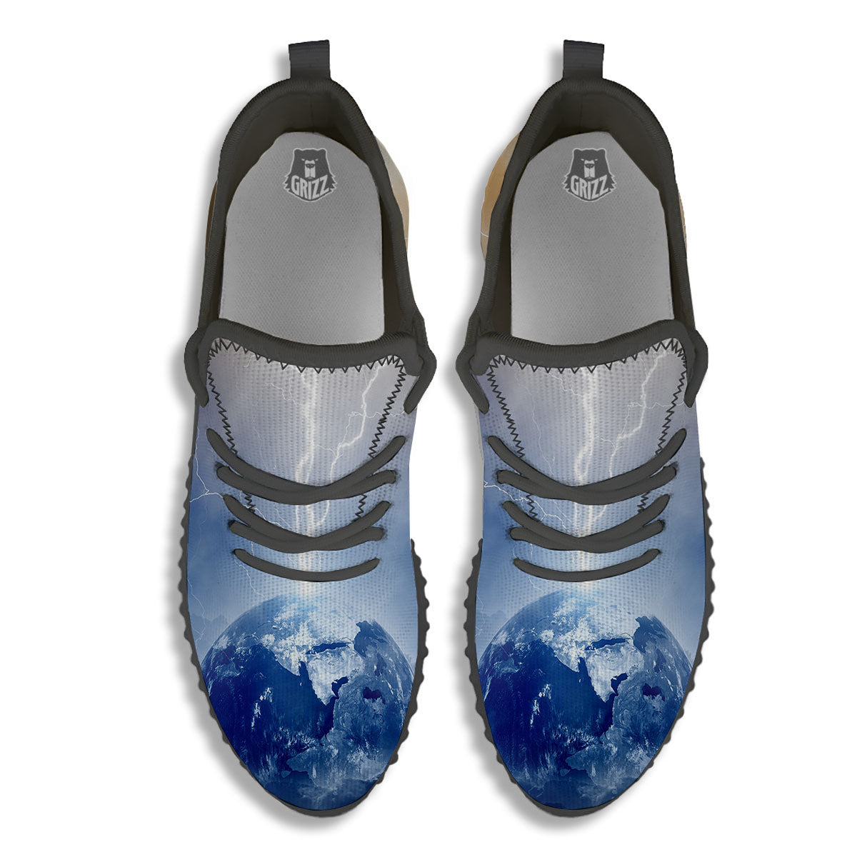Lightning Destroy Planet Earth Print Black Walking Shoes-grizzshop