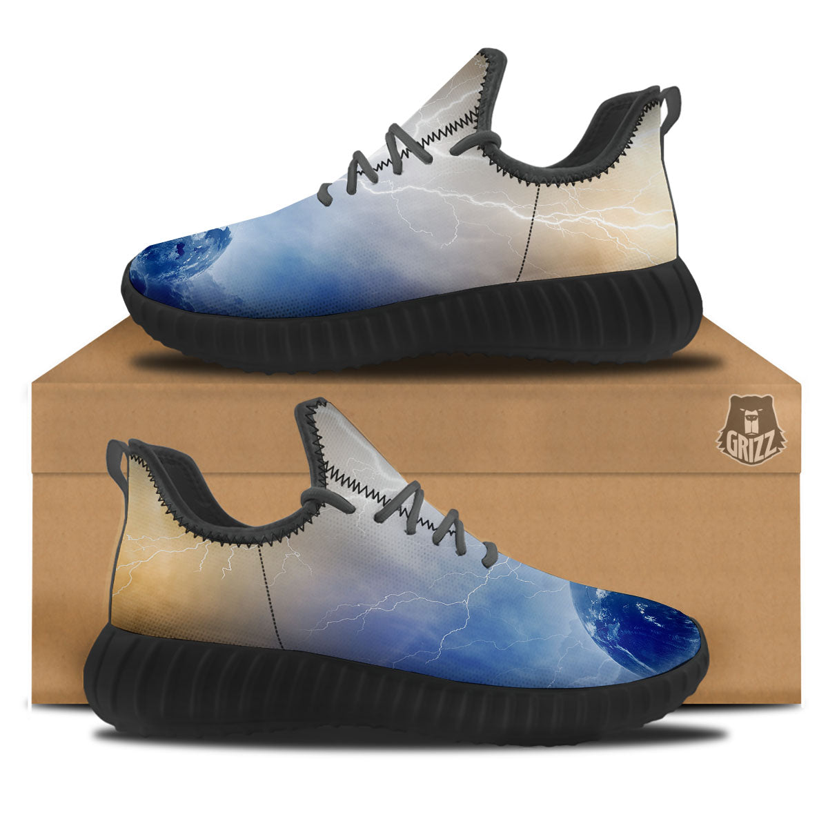 Lightning Destroy Planet Earth Print Black Walking Shoes-grizzshop