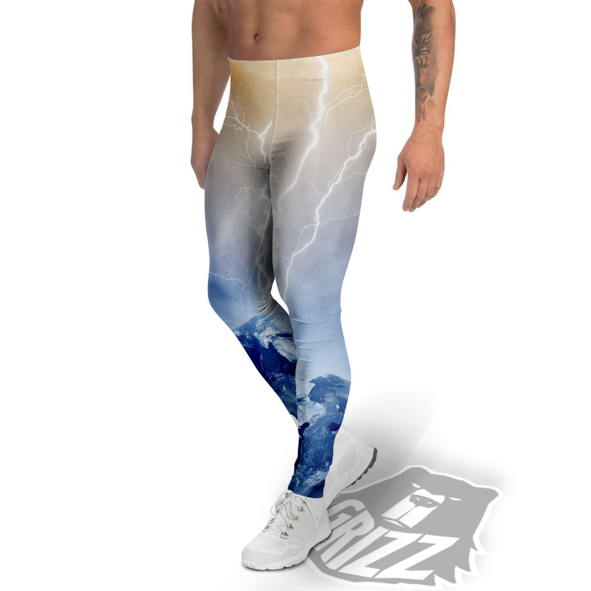 Lightning Destroy Planet Earth Print Men's Leggings-grizzshop