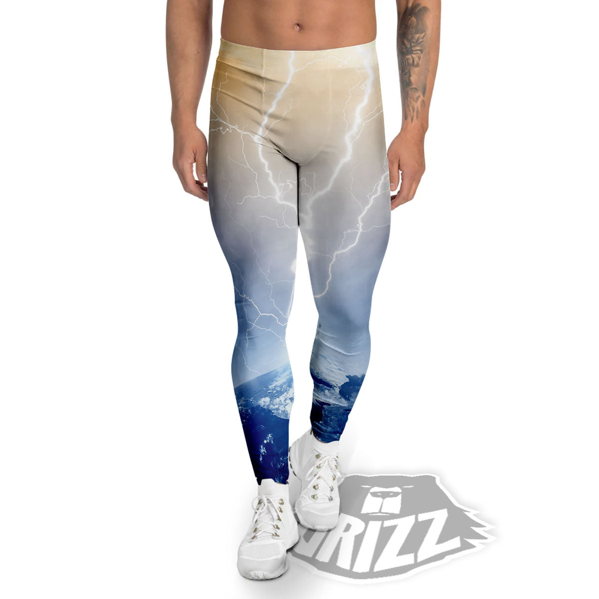 Lightning Destroy Planet Earth Print Men's Leggings-grizzshop