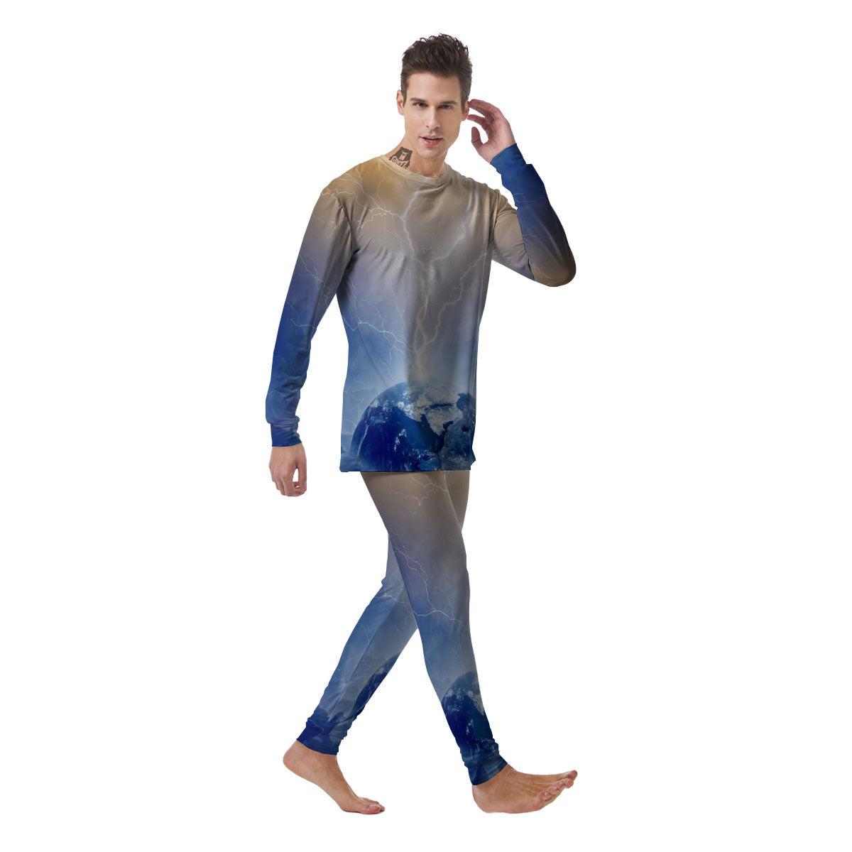 Lightning Destroy Planet Earth Print Men's Pajamas-grizzshop