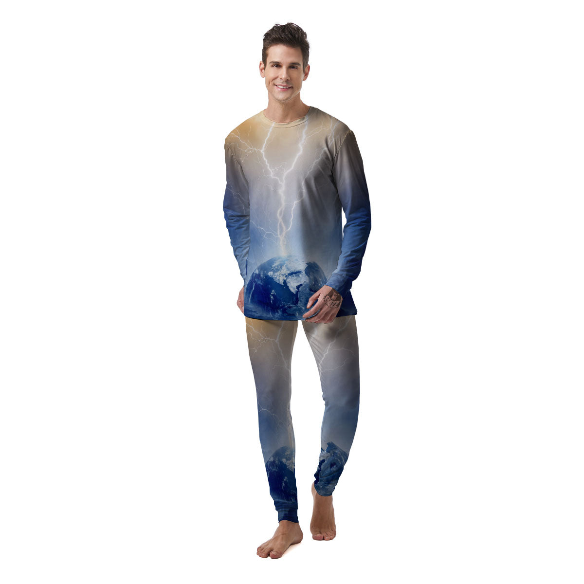 Lightning Destroy Planet Earth Print Men's Pajamas-grizzshop