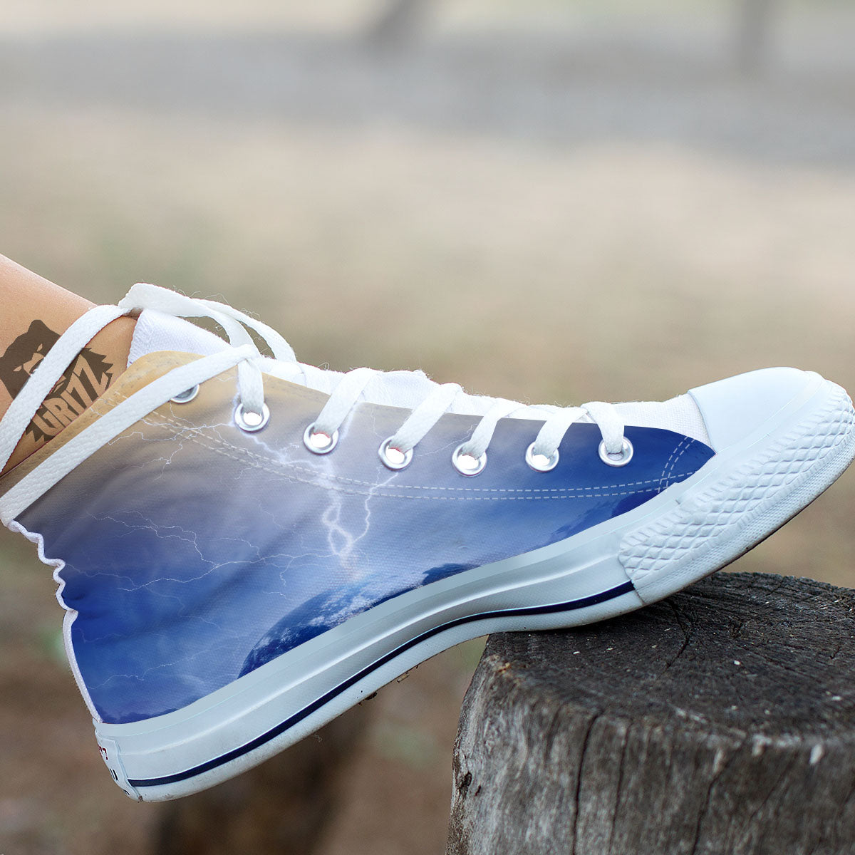 Lightning Destroy Planet Earth Print White High Top Shoes-grizzshop