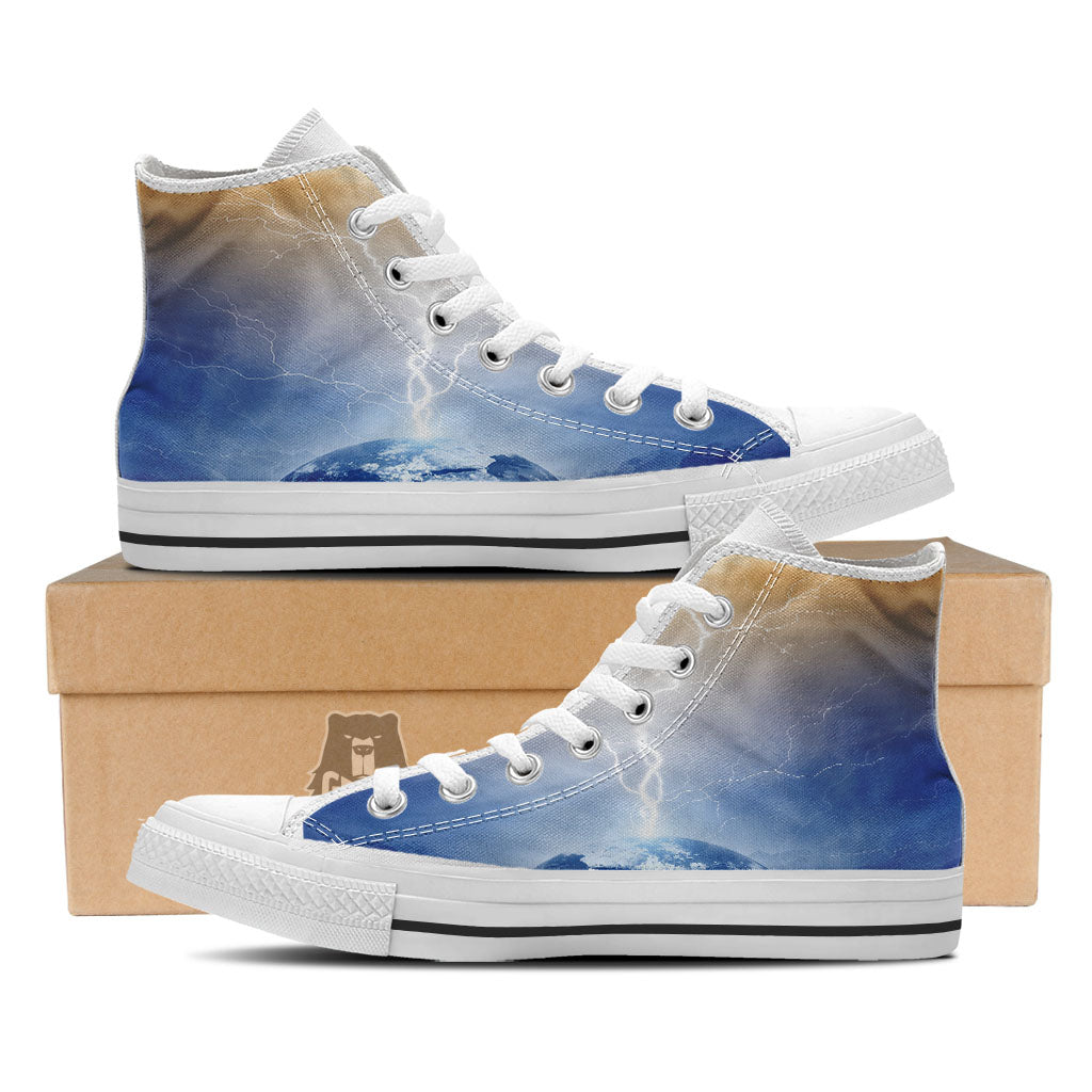 Lightning Destroy Planet Earth Print White High Top Shoes-grizzshop