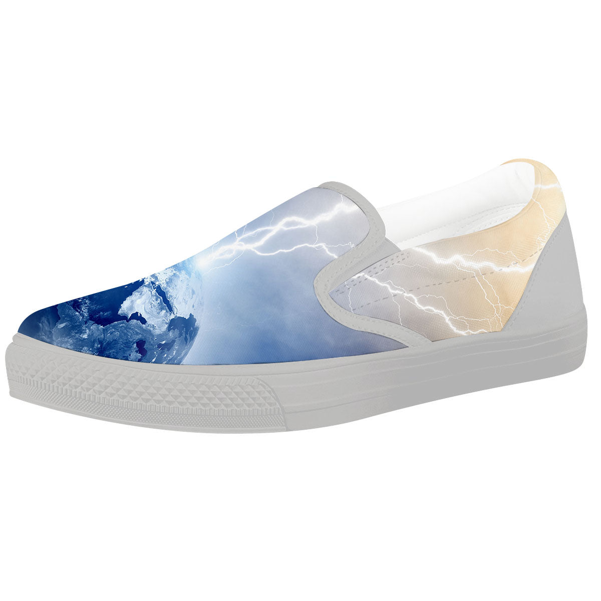 Lightning Destroy Planet Earth Print White Slip On Shoes-grizzshop