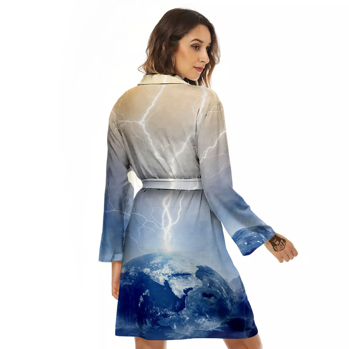 Lightning Destroy Planet Earth Print Women's Robe-grizzshop