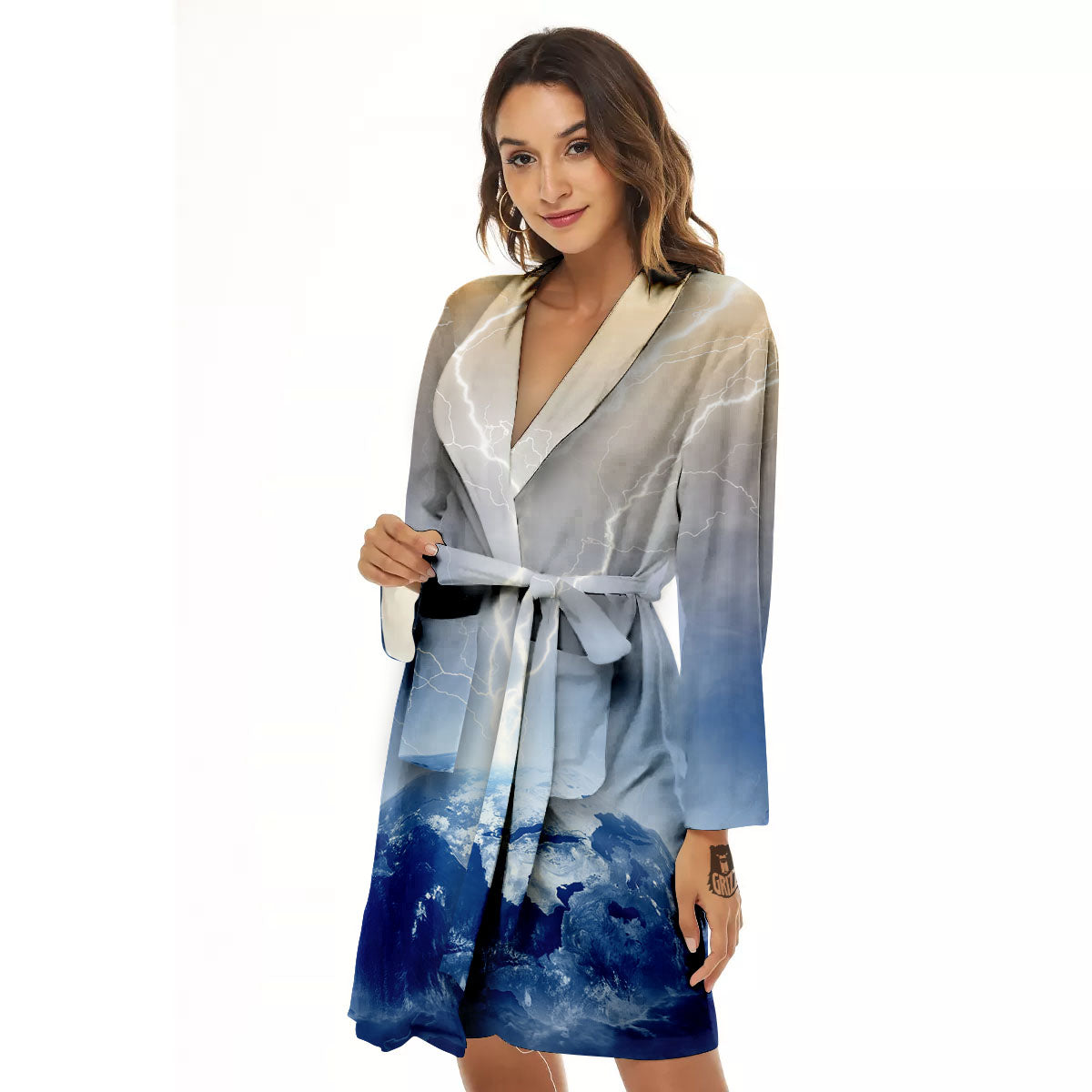 Lightning Destroy Planet Earth Print Women's Robe-grizzshop