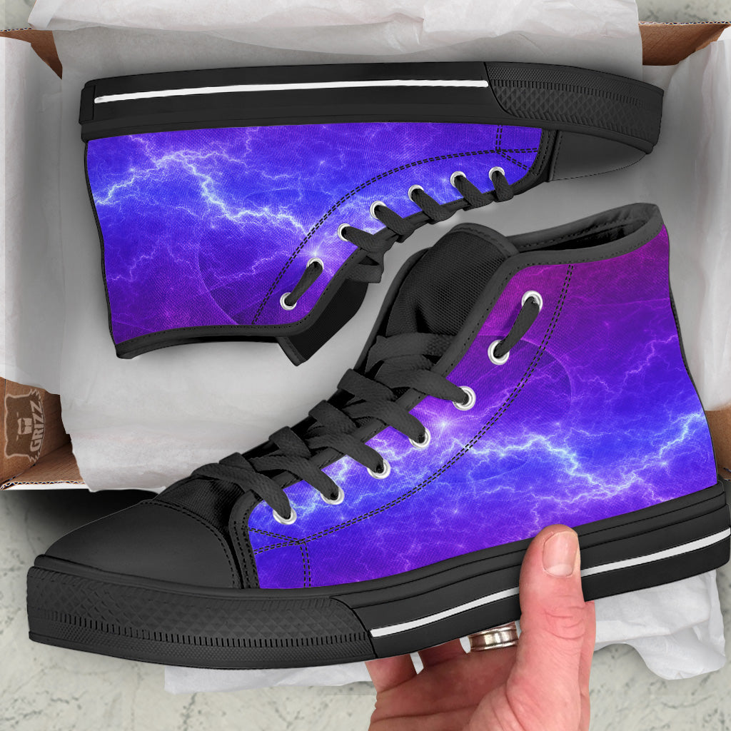 Lightning Purple And Blue Print Black High Top Shoes-grizzshop