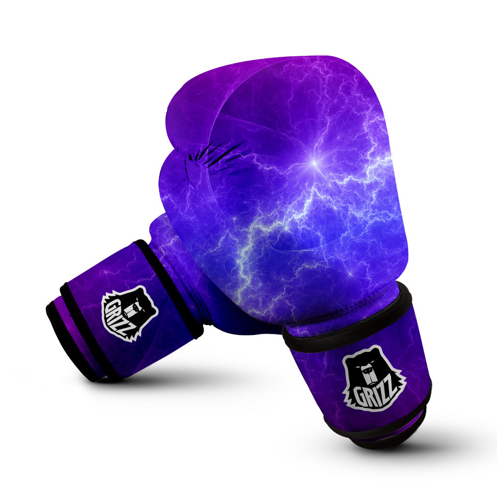 Lightning Purple And Blue Print Boxing Gloves-grizzshop