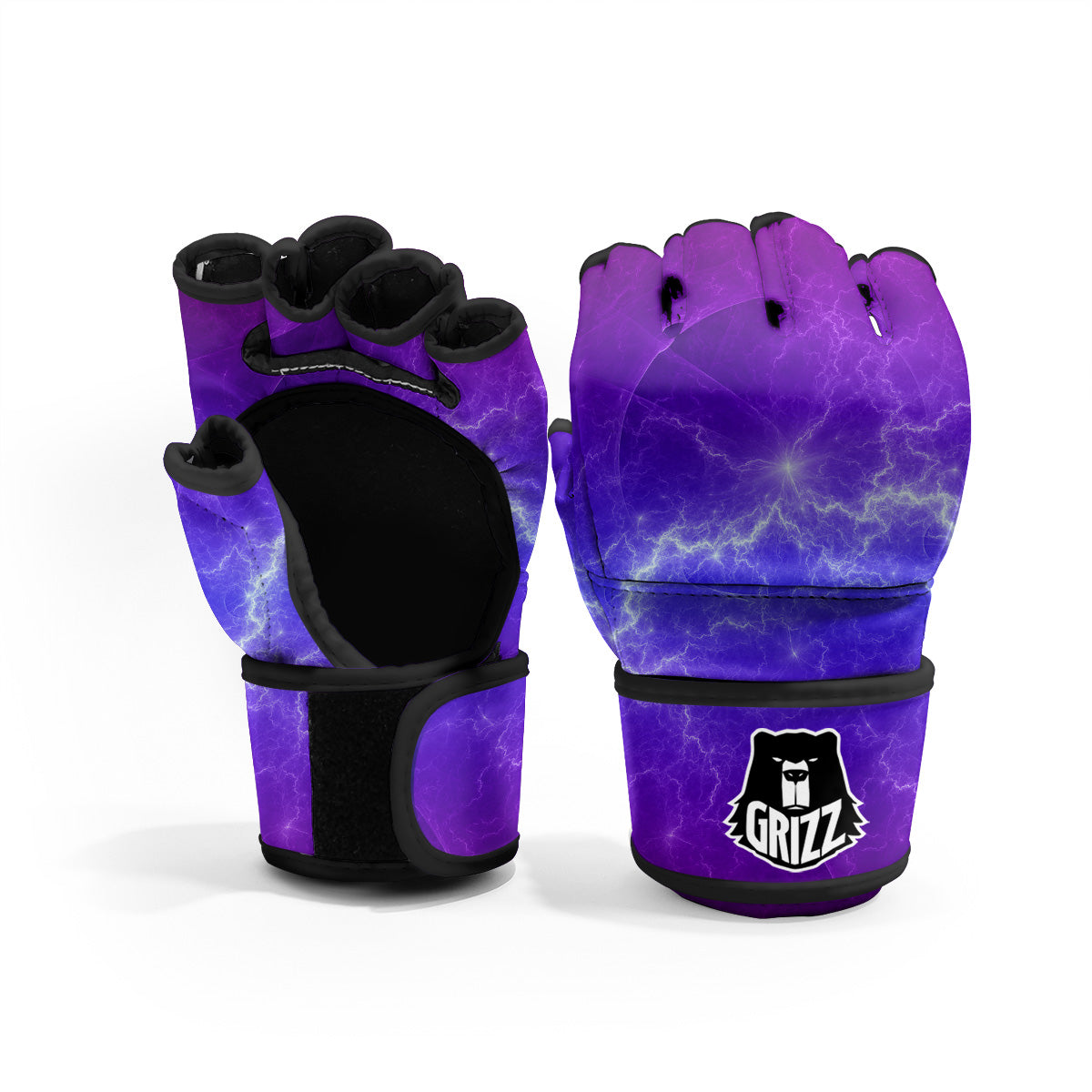 Lightning Purple And Blue Print MMA Gloves-grizzshop
