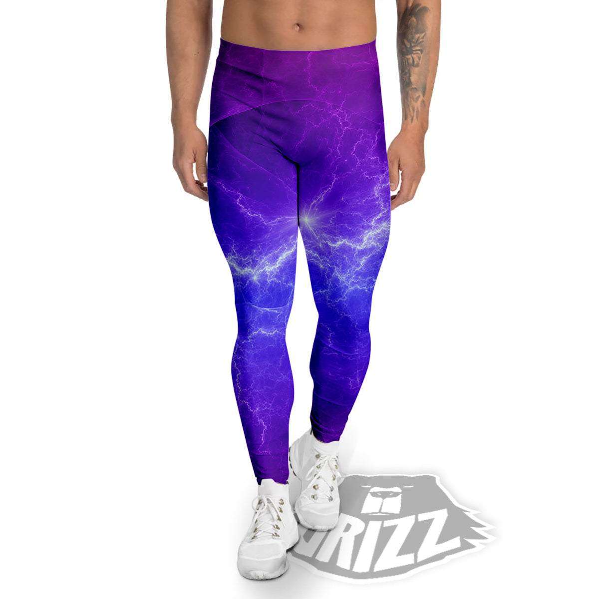 Lightning Purple And Blue Print Men's Leggings-grizzshop