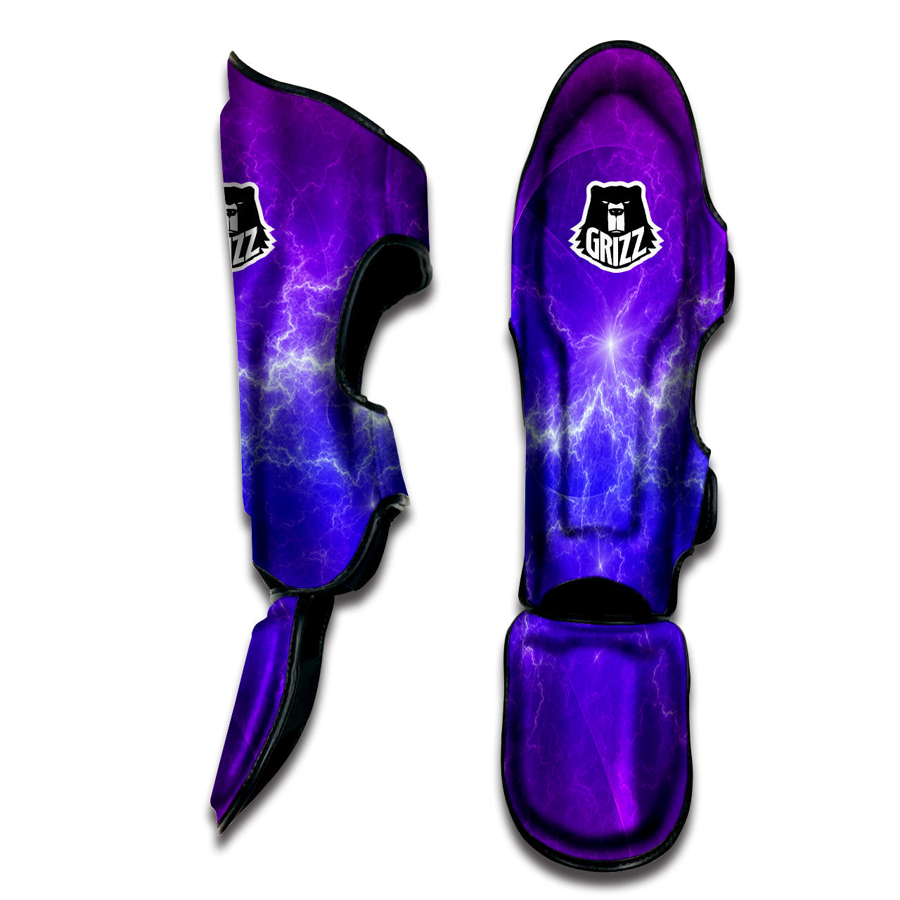 Lightning Purple And Blue Print Muay Thai Shin Guards-grizzshop