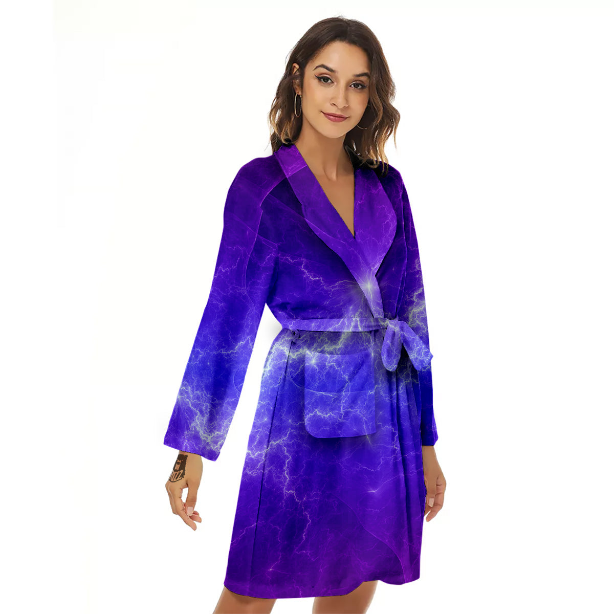 Lightning Purple And Blue Print Women's Robe-grizzshop