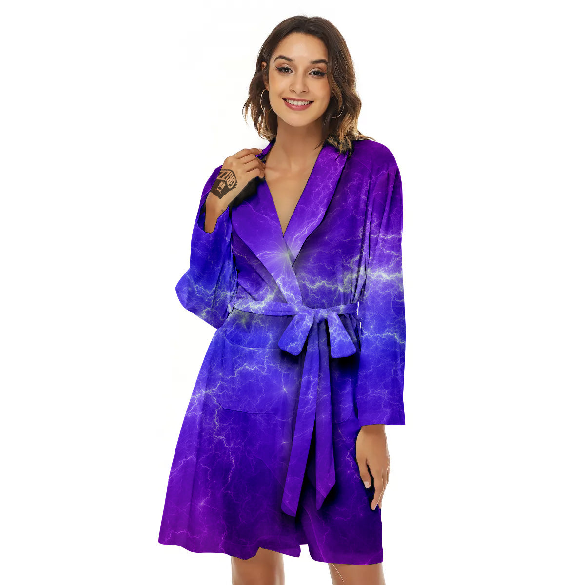 Lightning Purple And Blue Print Women's Robe-grizzshop