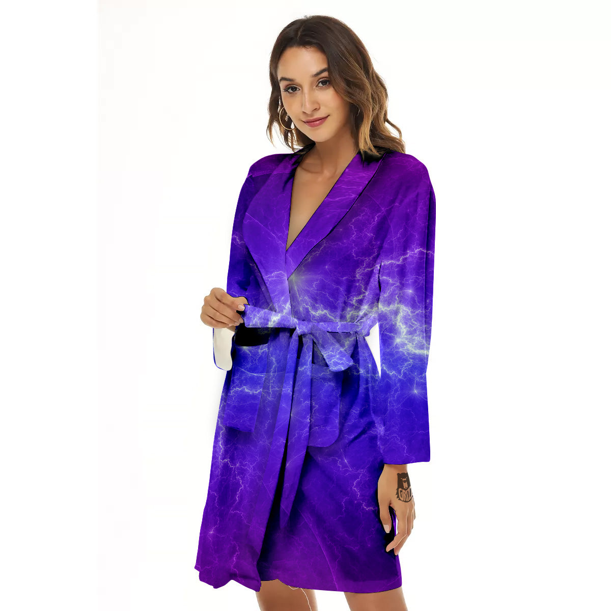 Lightning Purple And Blue Print Women's Robe-grizzshop