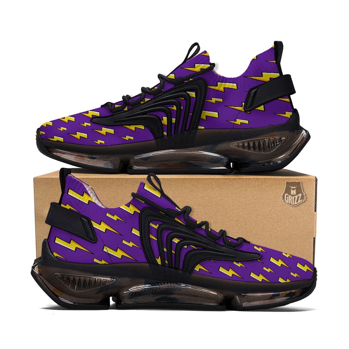 Lightning Purple Print Pattern Black Gym Shoes-grizzshop