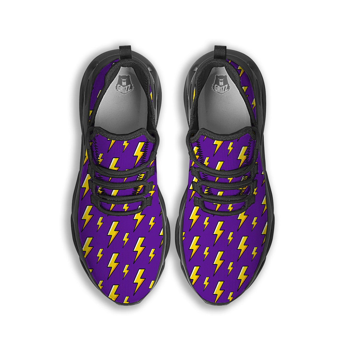 Lightning Purple Print Pattern Black Running Shoes-grizzshop