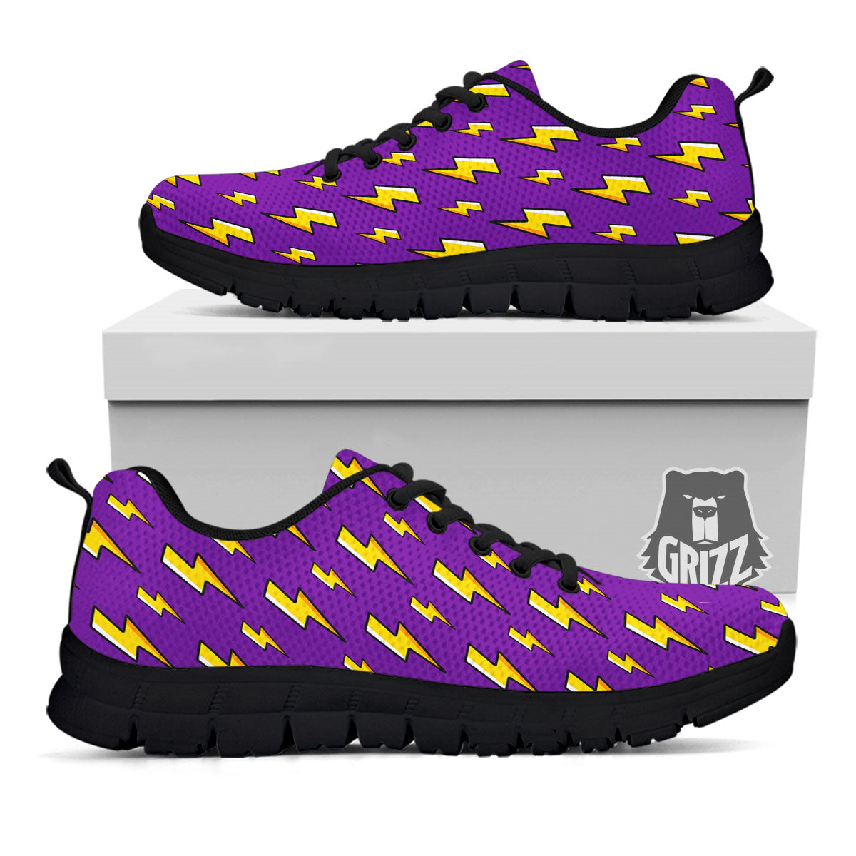 Lightning Purple Print Pattern Black Sneaker-grizzshop