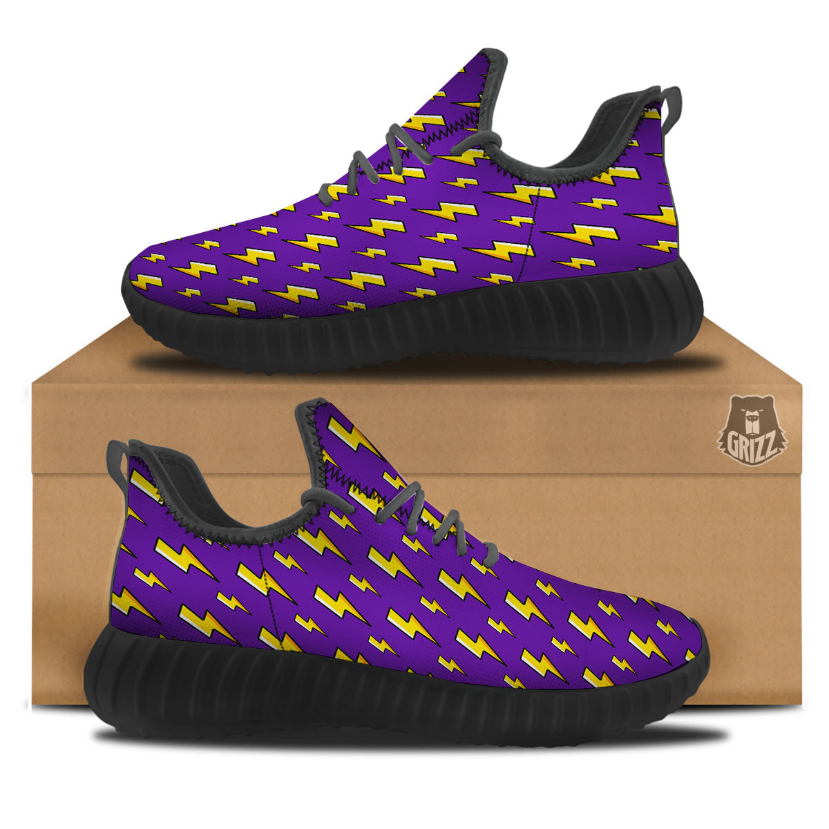 Lightning Purple Print Pattern Black Walking Shoes-grizzshop