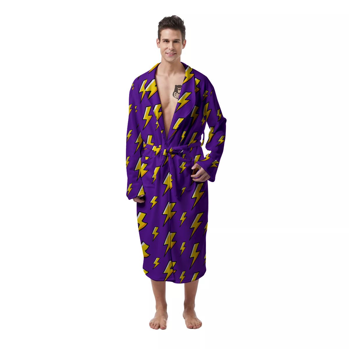 Lightning Purple Print Pattern Men's Robe-grizzshop