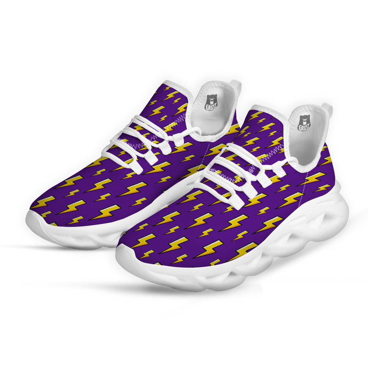 Lightning Purple Print Pattern White Running Shoes-grizzshop