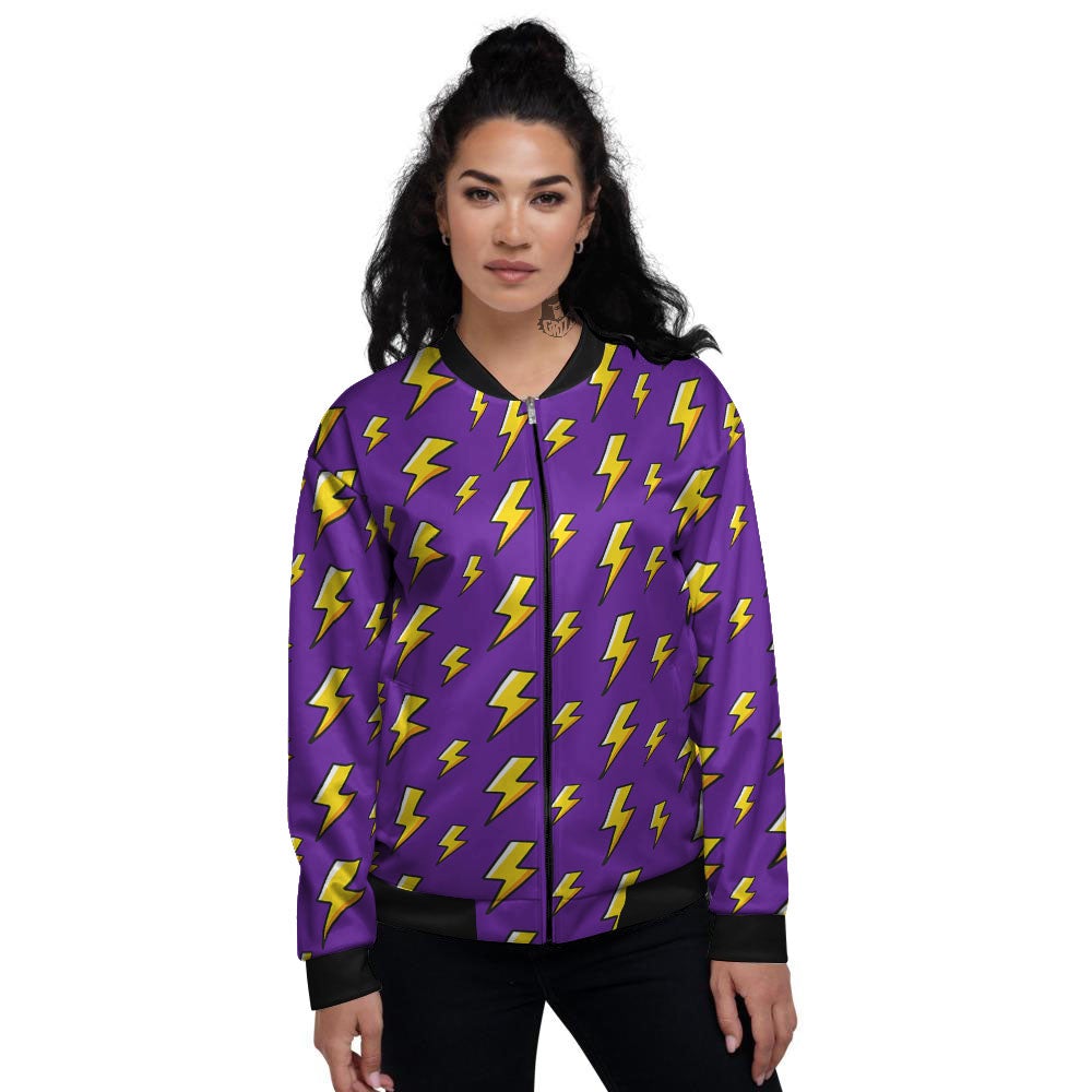 Lightning Purple Print Pattern Women's Bomber Jacket-grizzshop