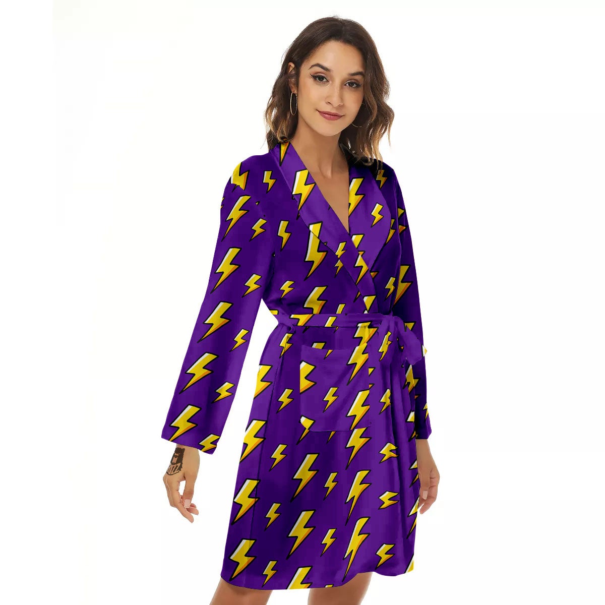 Lightning Purple Print Pattern Women's Robe-grizzshop