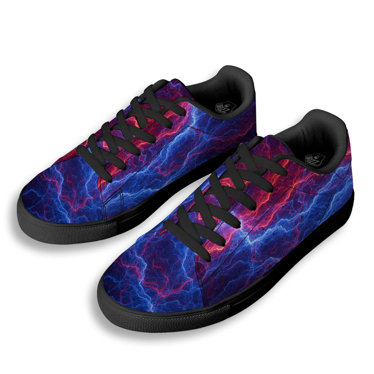 Lightning Red And Blue Print Black Low Top Sneakers-grizzshop