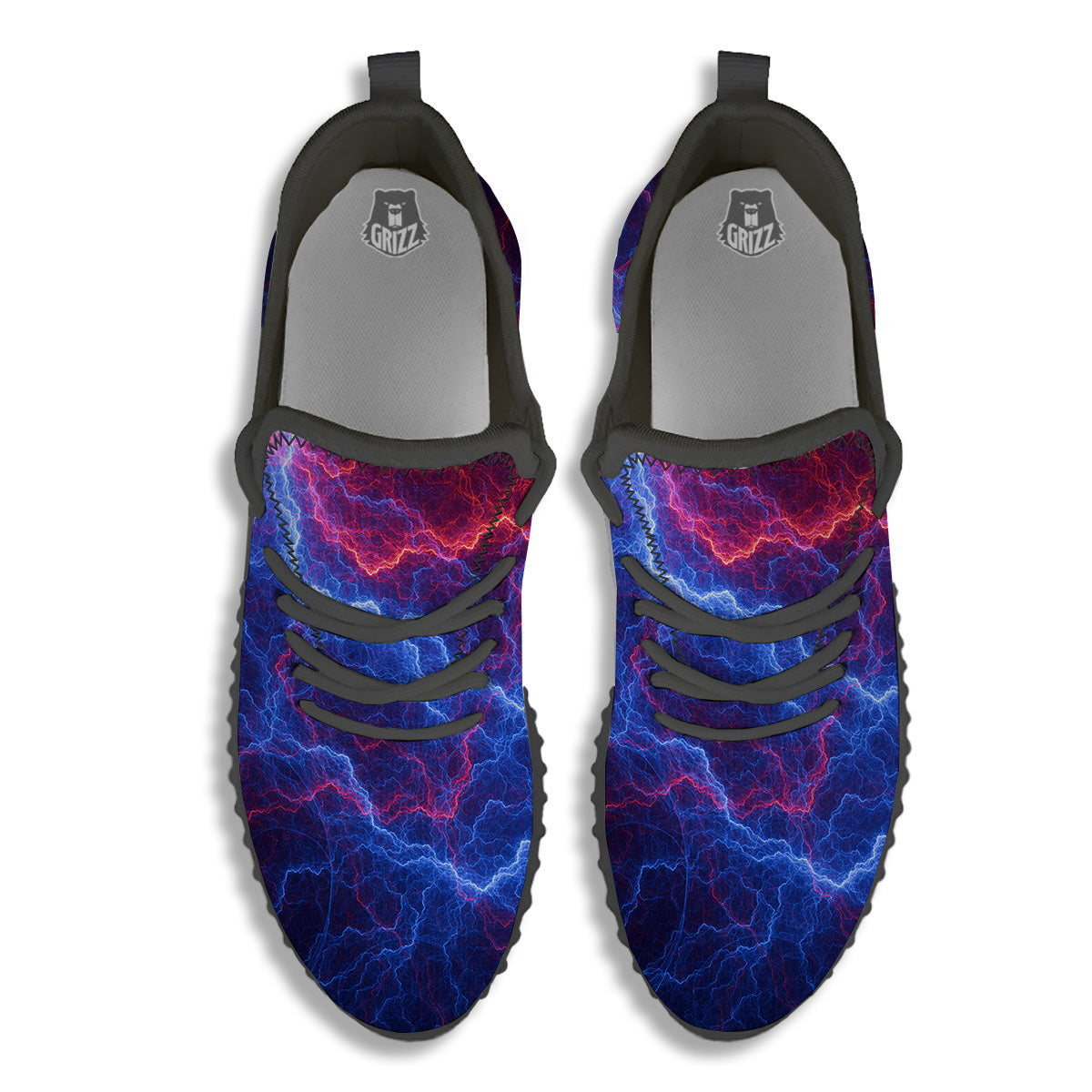 Lightning Red And Blue Print Black Walking Shoes-grizzshop