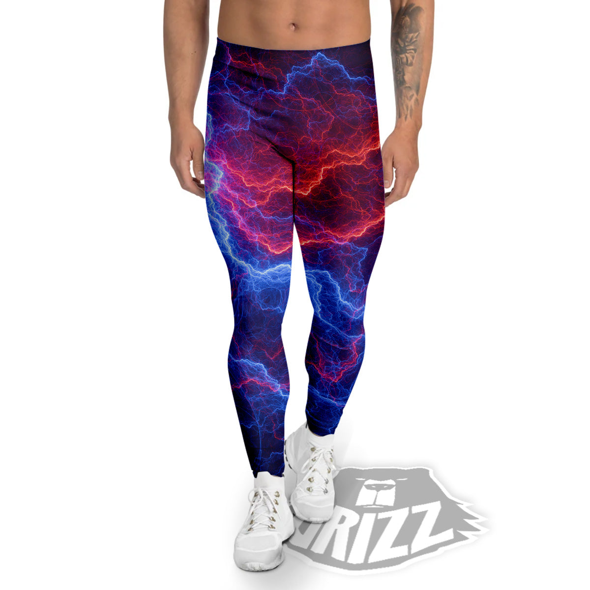 Lightning Red And Blue Print Men's Leggings-grizzshop