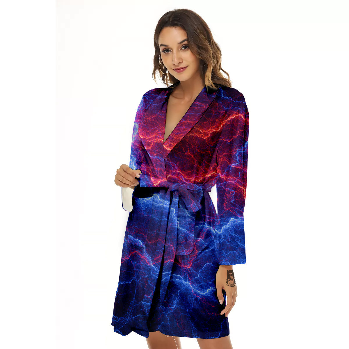 Lightning Red And Blue Print Women's Robe-grizzshop