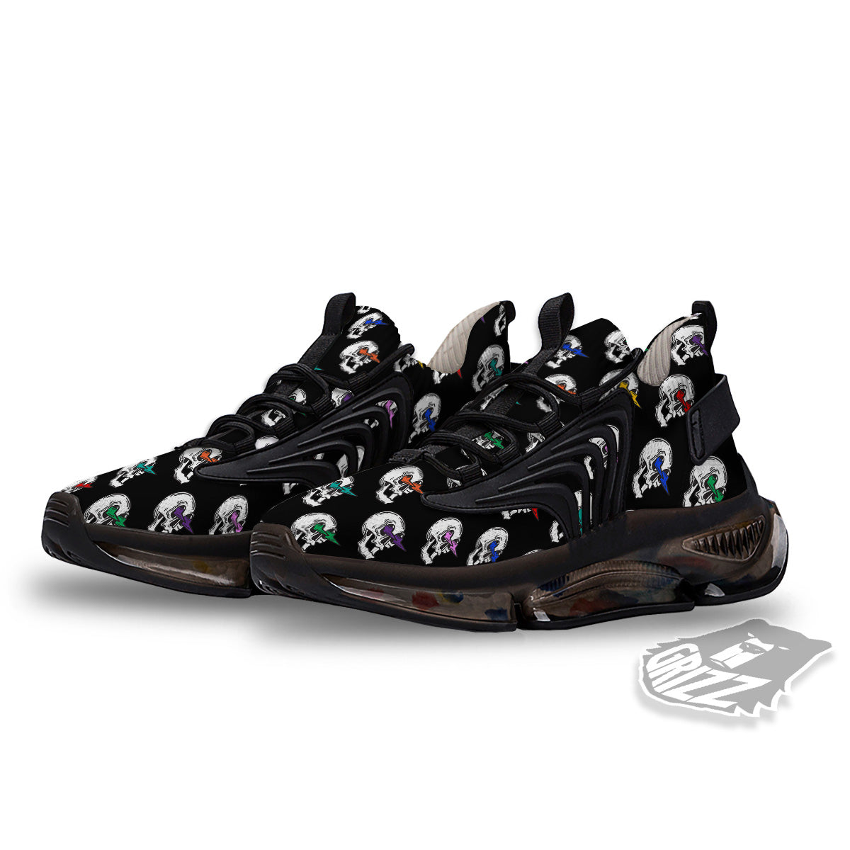 Lightning Skull Print Pattern Black Gym Shoes-grizzshop